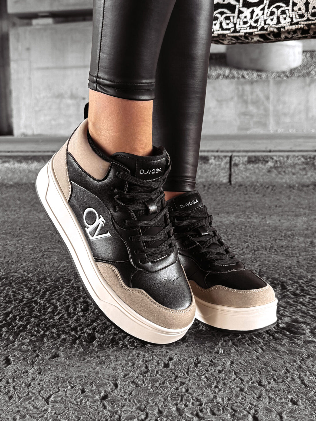 CARMINE SNEAKERS, BEIGE &amp; BLACK